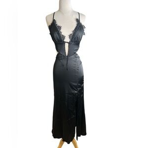 SHEIN Black Satin Maxi Dress with Side Slit – NWT